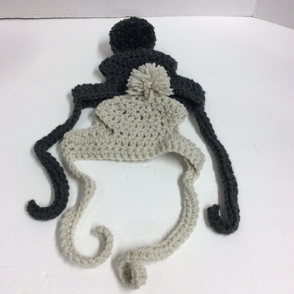 Handmade Crochet Dog Hats Set of 2 Gray/Cream - Picture 10 of 11
